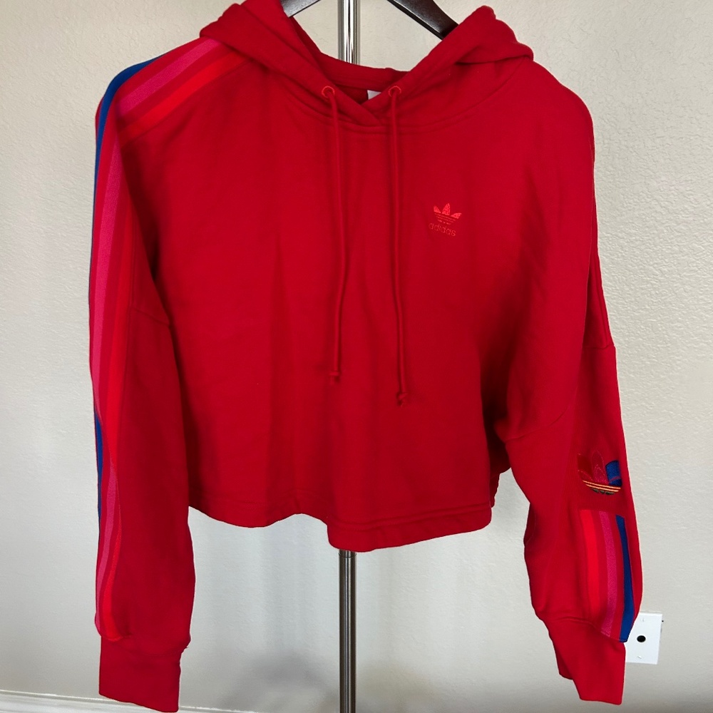 Adidas Originals Women's Red Cropped Pullover Hoodie